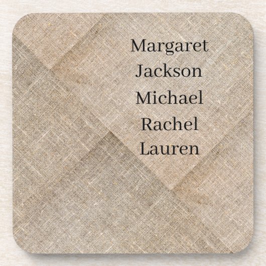 Personalisierte beige Imitate Linen Getränkeuntersetzer (Vorderseite)