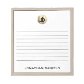 Personalisierte Beige Linen Monogramm Notizblock (Vorderseite)