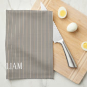 Personalisierte beige Pinstreifen Geschirrtuch (Viertel Falte)