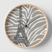 Personalisierte Beige Tones Zebra Eiffel Tower Clo Uhr (Vorderseite)