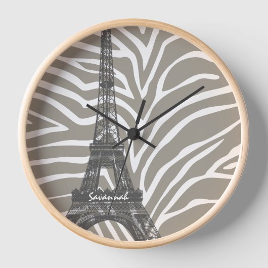 Personalisierte Beige Tones Zebra Eiffel Tower Clo Uhr (Vorderseite)