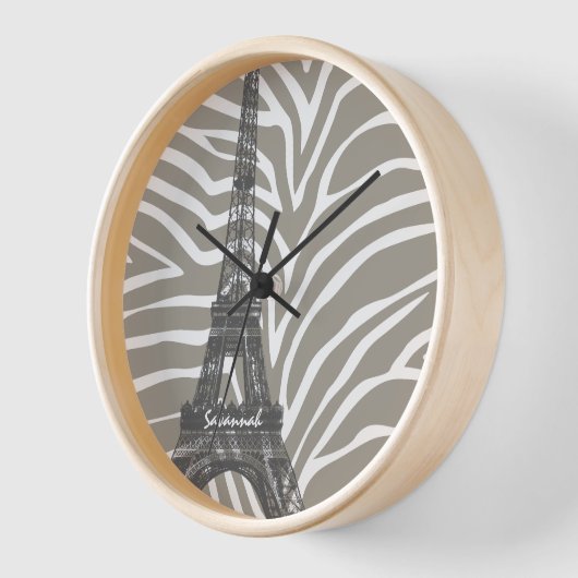 Personalisierte Beige Tones Zebra Eiffel Tower Clo Uhr (Winkel)