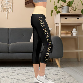 Personalisierte Beige und Schwarze Katze - Textspa Capri Leggings