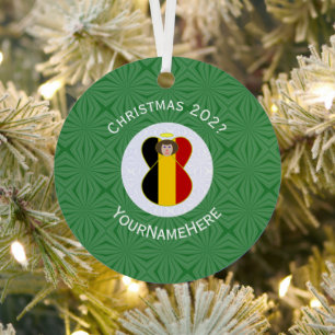 Personalisierte belgische Engel-Weihnachtsflagge Ornament Aus Metall