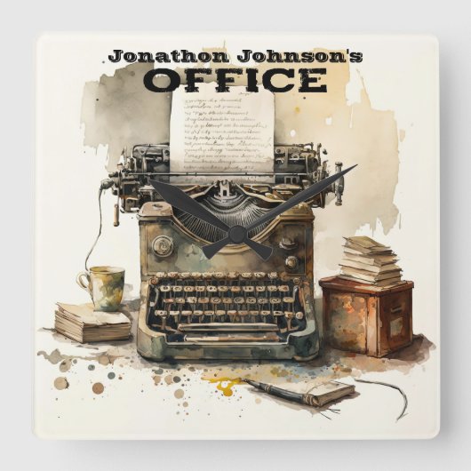 Personalisierte benutzerdefinierte Schreibmaschine Quadratische Wanduhr (Vorderseite)