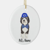Personalisierte Bernedoodle Blue Yarmulke Bow Kraw Keramik Ornament (Rechts)