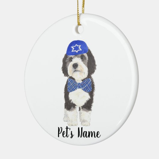 Personalisierte Bernedoodle Blue Yarmulke Bow Kraw Keramik Ornament (Links)