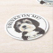 Personalisierte Bernedoodle-Hochzeit Runder Pappuntersetzer (Angewinkelt)