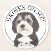 Personalisierte Bernedoodle-Hochzeit Runder Pappuntersetzer (Vorderseite)