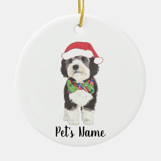 Personalisierte Bernedoodle Weihnachtsmannmütze &  Keramik Ornament (Vorne)