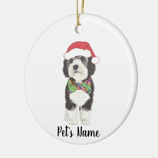 Personalisierte Bernedoodle Weihnachtsmannmütze & Keramik Ornament (Links)