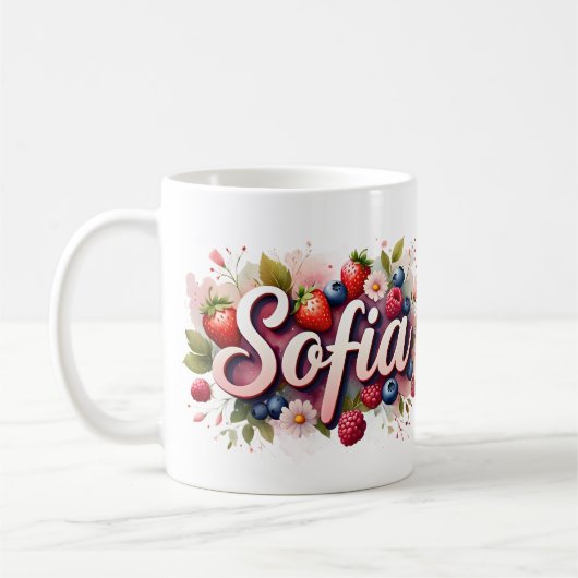Personalisierte Berry Floral Name Tasse - "Sofia" (Links)