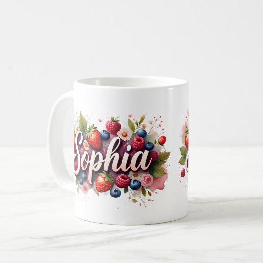 Personalisierte Berry Floral Name Tasse - "Sophia" (Vorderseite Links)