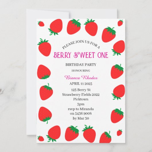 Personalisierte Berry Sweet One Einladung (Vorderseite)