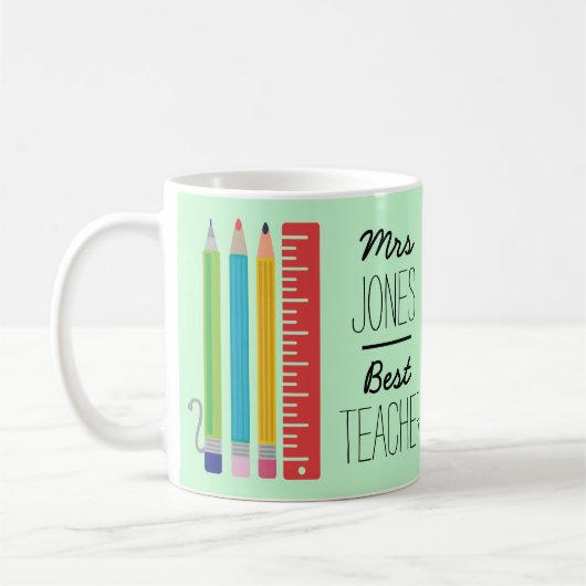 Personalisierte beste Lehrer-Bleistift-Tasse Kaffeetasse (Links)