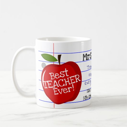 Personalisierte "Beste Lehrerin je" mit individuel Kaffeetasse (Links)