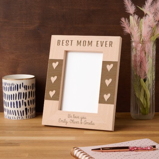 Personalisierte beste Mama Herz Keepake Geätzte Rahmen (Links)