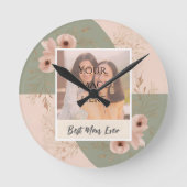 Personalisierte "Beste Mama je" Blumenwall-Uhr Runde Wanduhr (Vorderseite)