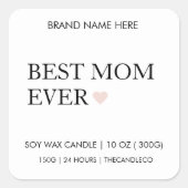 Personalisierte Beste Mama je Candle-Label Quadratischer Aufkleber (Vorderseite)