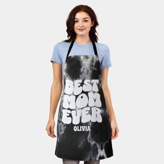 Personalisierte beste Mama je schwarze Gefärbte Kr Schürze (Getragen)