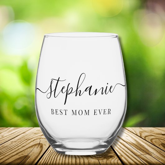 Personalisierte beste Mama je Script Monogram Weinglas Ohne Stiel