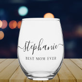 Personalisierte beste Mama je Script Monogram Weinglas Ohne Stiel