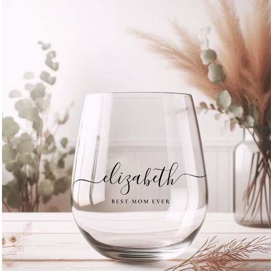 Personalisierte beste Mama je Script Monogram Weinglas Ohne Stiel