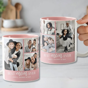 Personalisierte Beste-Mutter-Foto-Collage Rosa Zweifarbige Tasse