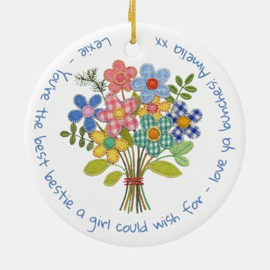Personalisierte Bestie Patchwork Blume Geschenk Keramik Ornament (Hinten)