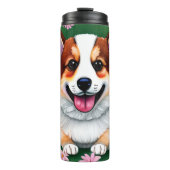Personalisierte Bezeichnung Daisies und Corgi Thermosbecher (Vorderseite)