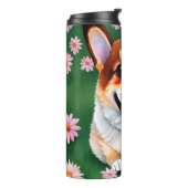 Personalisierte Bezeichnung Daisies und Corgi Thermosbecher (Nach links gedreht)