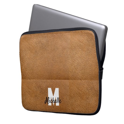 Personalisierte Bezeichnung für Braunleder Laptopschutzhülle (Vorderseite Links)