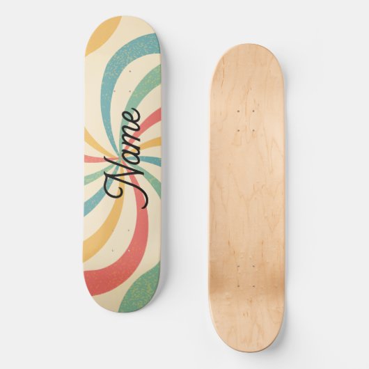 Personalisierte Bezeichnung Retro Streifen Typogra Skateboard (Vorderseite)