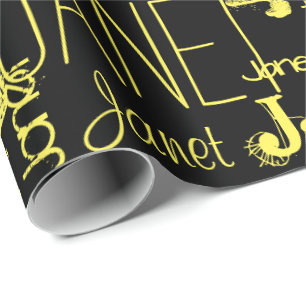 Personalisierte Bezeichnung Typografie Gelbschwarz Geschenkpapier