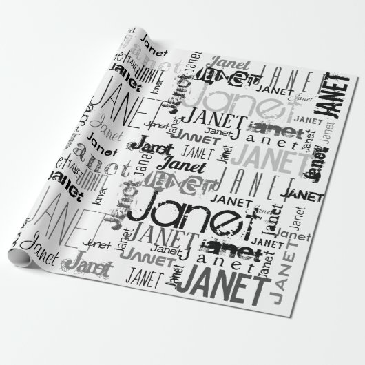 Personalisierte Bezeichnung Typografie Schwarz-Gra Geschenkpapier (Ungerollt)