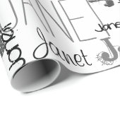 Personalisierte Bezeichnung Typografie Schwarz-Gra Geschenkpapier (Rolleneckpunkt)