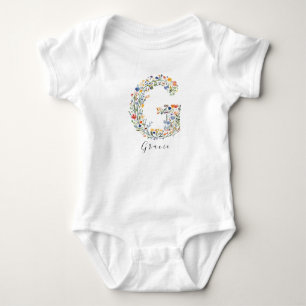 Personalisierte Bezeichnung und florale Monogramm Baby Strampler