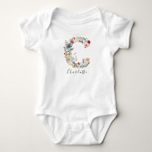 Personalisierte Bezeichnung und florale Monogramm  Baby Strampler
