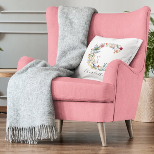 Personalisierte Bezeichnung und florale Monogramm  Kissen