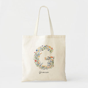 Personalisierte Bezeichnung und florale Monogramm Tragetasche