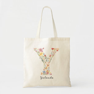 Personalisierte Bezeichnung und florale Monogramm  Tragetasche
