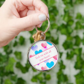 Personalisierte Bibelverse Herz rund rosa Rosa Schlüsselanhänger (Hand)