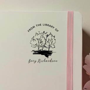 Personalisierte Bibliothek mit gemalten Bäumen Permastempel