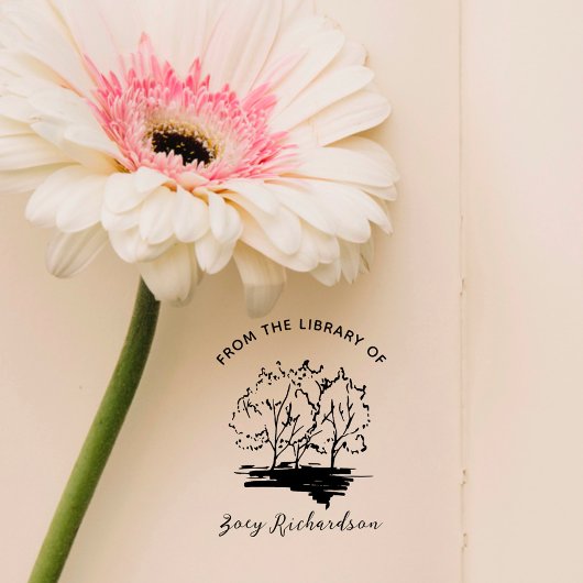 Personalisierte Bibliothek mit gemalten Bäumen Permastempel