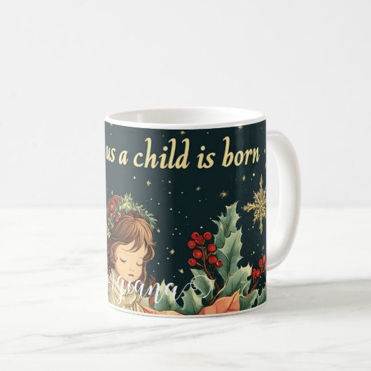 Personalisierte biblische Geburt Kind & Verse Kaffeetasse (VorderseiteRechts)