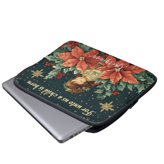 Personalisierte biblische Geburt Kind & Verse Laptopschutzhülle (Vorne Knopf)