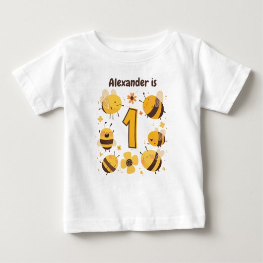 Personalisierte Biene Thema 1. Geburtstag Baby T-shirt (Vorderseite)