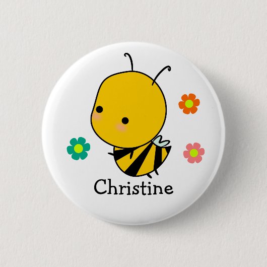 Personalisierte Biene und Blumen Button (Vorderseite)