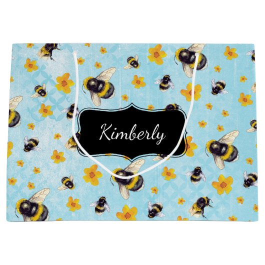 Personalisierte Bienen und Blume Große Geschenktüte (Vorderseite)