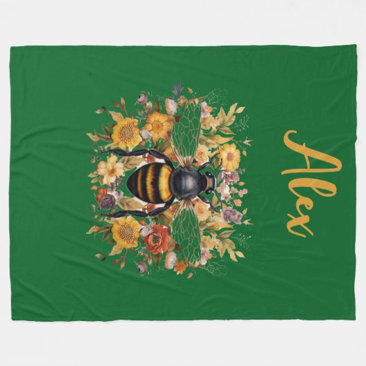 Personalisierte Bienen und Wildblumen - Fleecedecke (Vorderseite (Horizontal))
